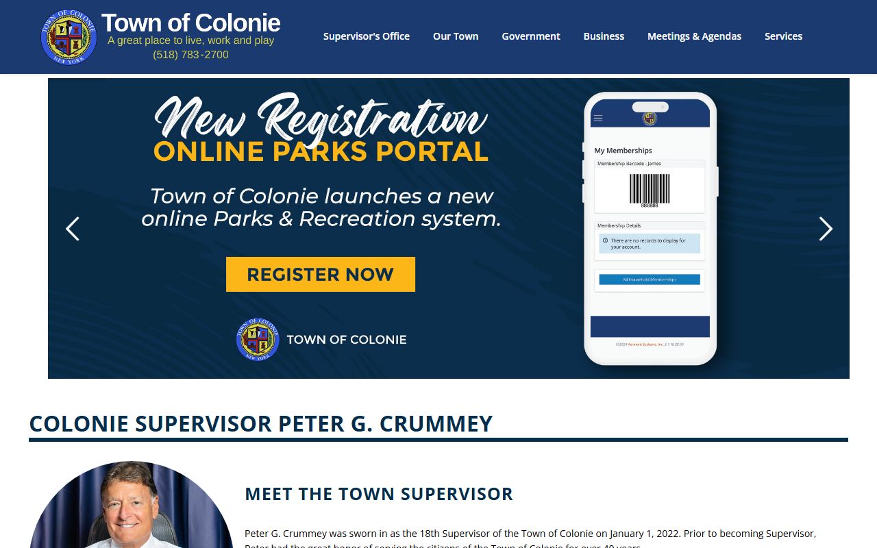 Town of Colonie page showing Colonie Police Department information for sex offender monitoring