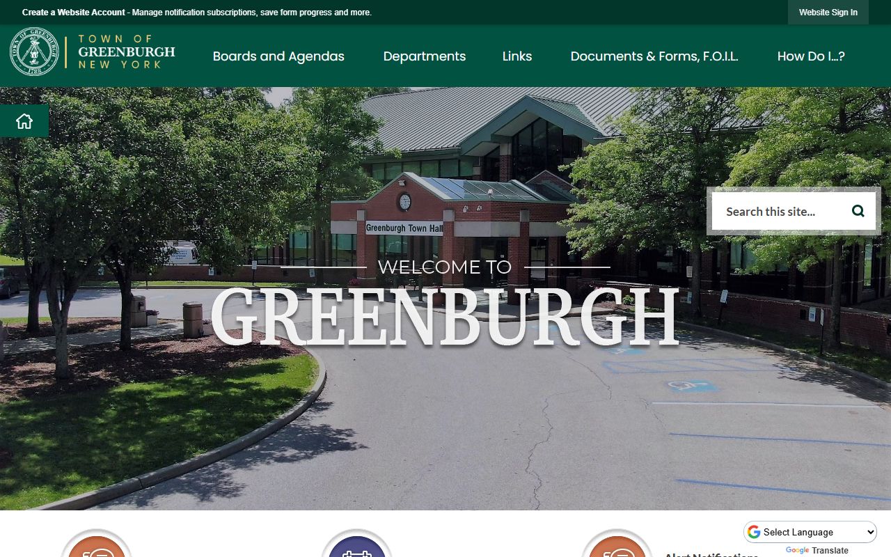 Town of Greenburgh page showing Greenburgh Police Department information for sex offender monitoring
