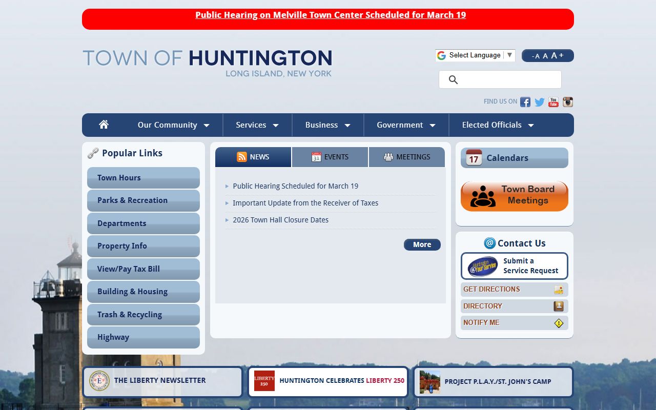 Town of Huntington page showing Suffolk County Police Department information for sex offender monitoring