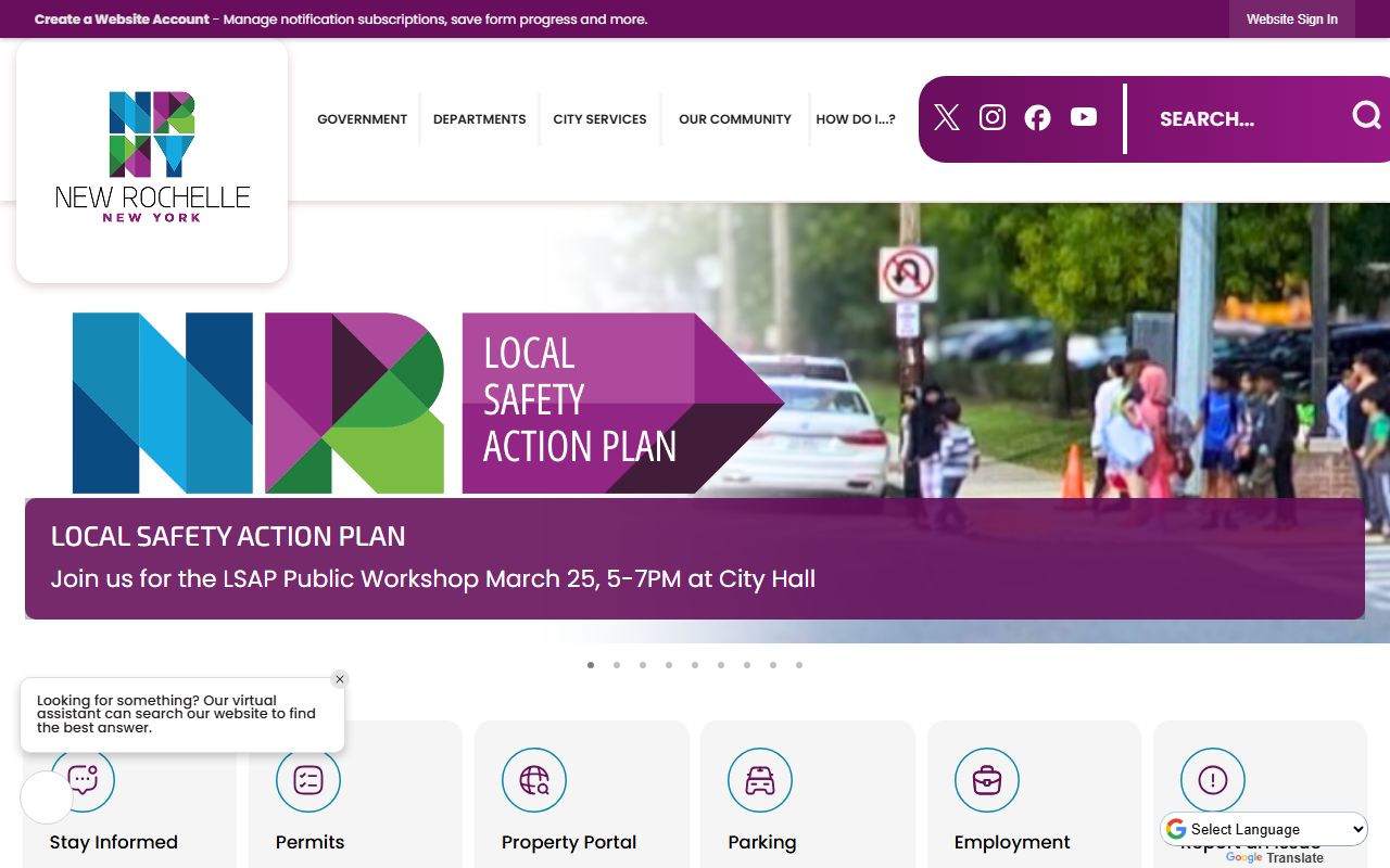 City of New Rochelle page showing New Rochelle Police Department information for sex offender monitoring