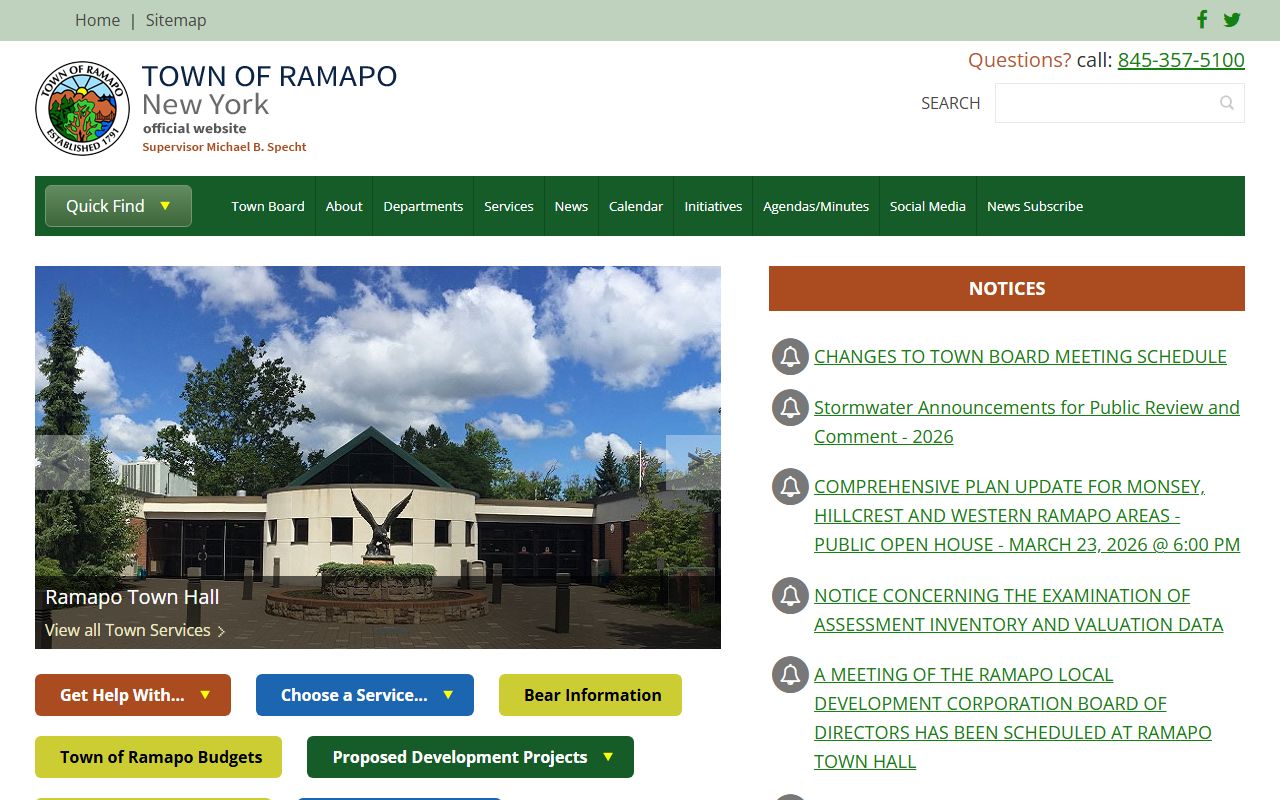 Town of Ramapo page showing Ramapo Police Department information for sex offender monitoring