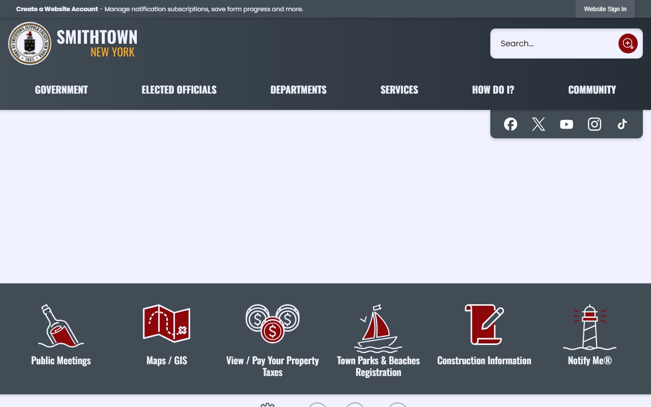 Town of Smithtown page showing Suffolk County Police Department information for sex offender monitoring