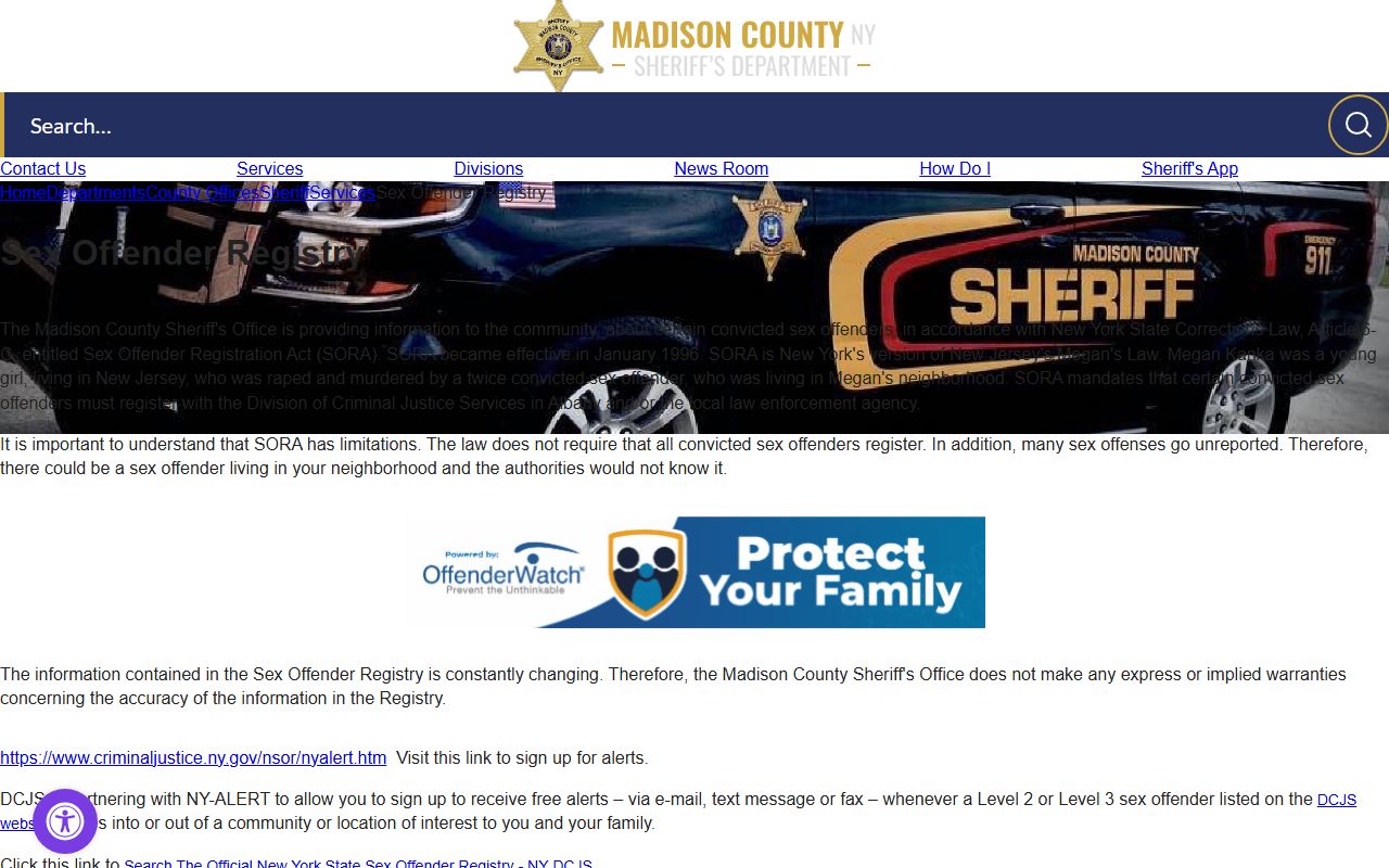 Madison County sex offender registry page on the county website