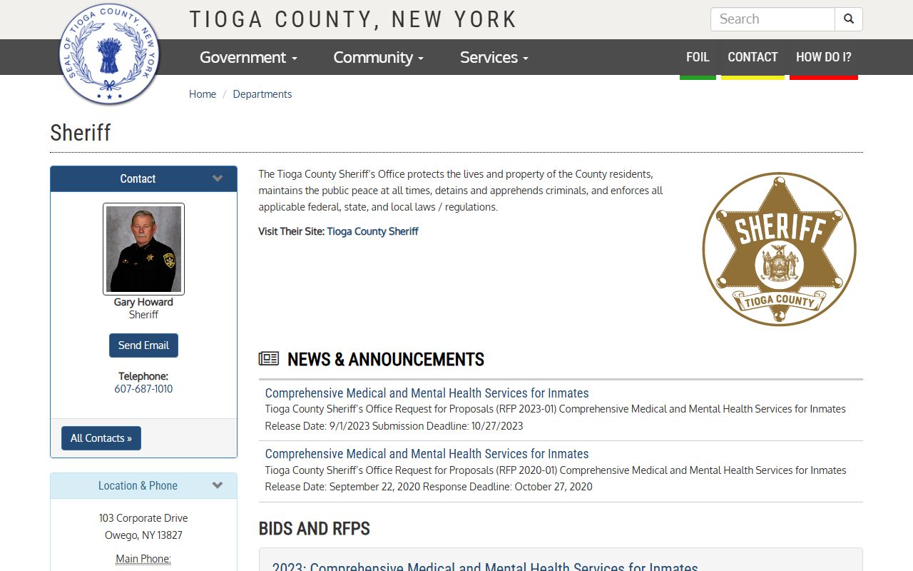 Tioga County Sheriff's Office serving as the local sex offender monitoring agency
