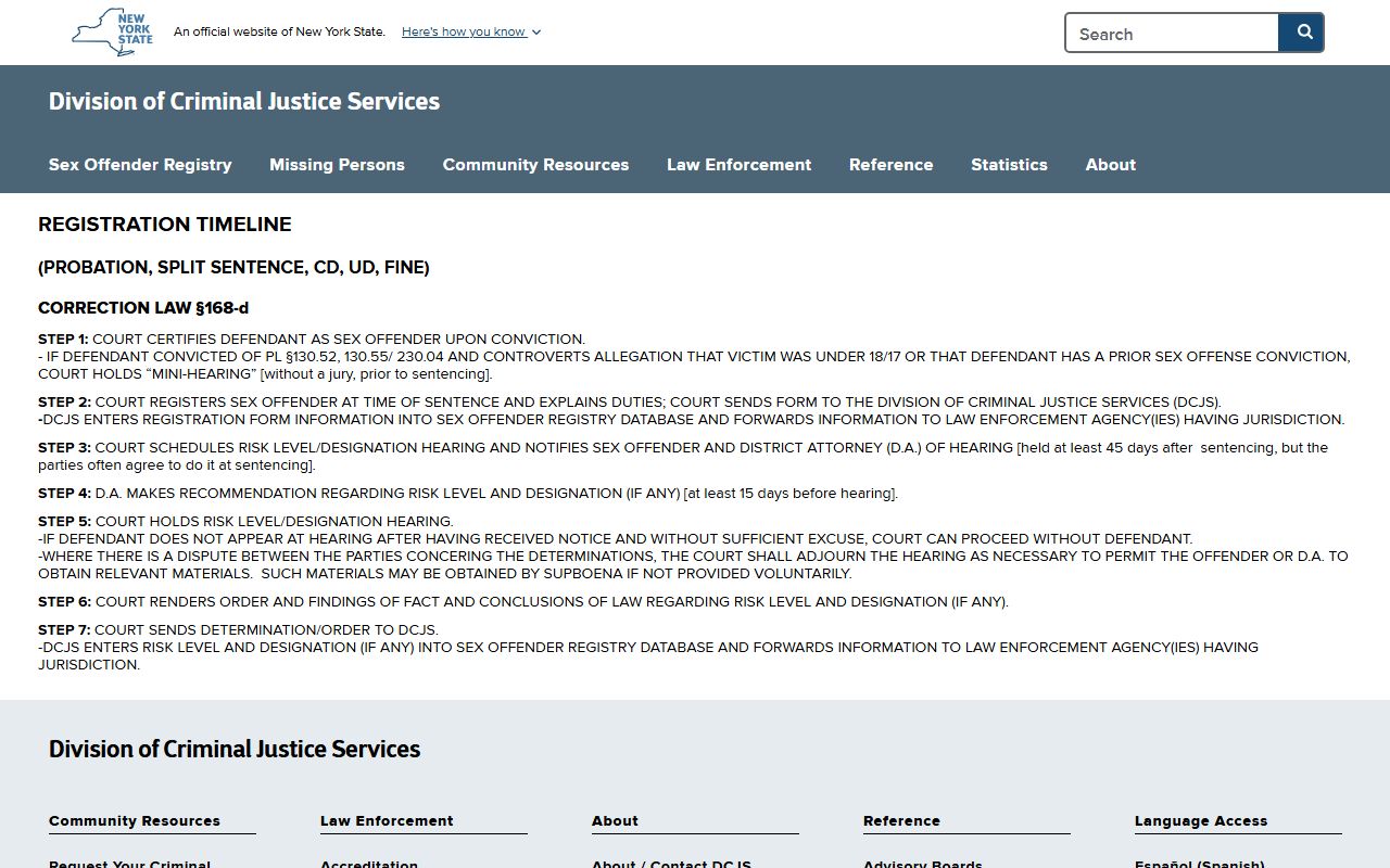Probation registration timeline for New York sex offenders